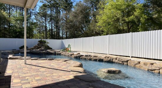 White Dura Fence Around a Custom Pool in Citrus Springs. FL White Dura Fence Around a Custom Pool in Citrus Springs. FL